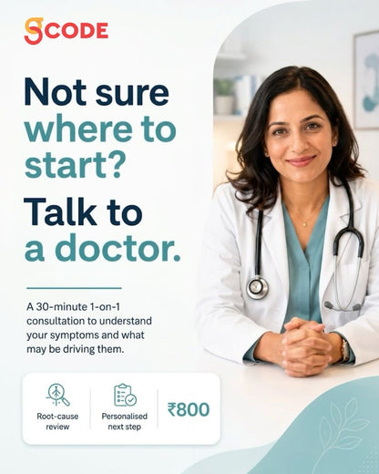 gCODE doctor consultation banner — 30-minute root-cause gut health review for ₹800